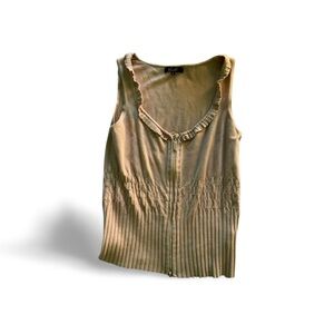 Camille La Vie Pink Ruffle Trim Rhinestone Zip Knit Vest Top Small